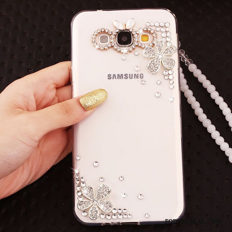 Skal Samsung Galaxy A7 2015 Strass Fallskyddtelefon, Fodral Samsung Galaxy A7 2015 Mjuk Blå Hängsmycken